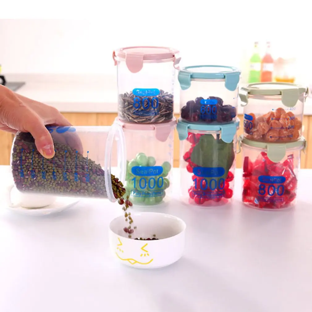 

Multi-functional Clear Plastic Sealed Cans Storage Tank Kitchen Dry Food Containers Home Food Grain Storage Jar