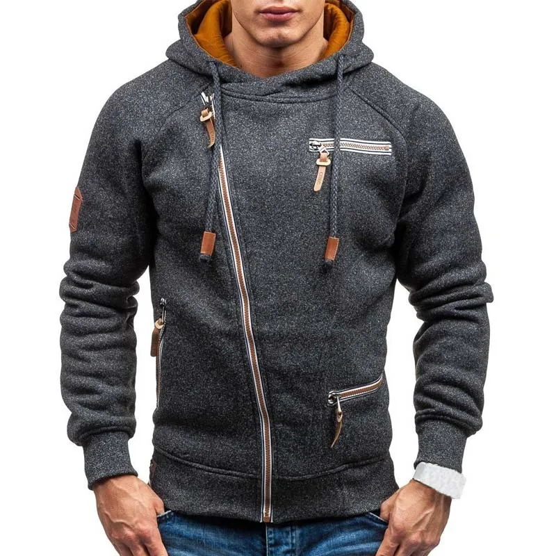 

New Hoodie Men 2021 Autumn Casual Solid Long Sleeve Mens Hoodies Sweatshirts Slim Zipper Hoody Sweatshirt Men Hooded Streetwear