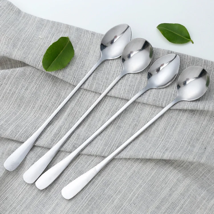 

Long Handle Round Spoons Korean Stainless Steel Coffee Scoop Dessert Spoon Cooking Mixing Stirr Salad Spoon Camping Tableware