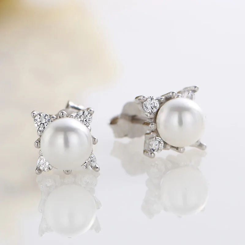 

Sweet Sterling Silver Stud Earrings Temperament Freshwater Pearl Earrings Female Jewelry Wholesale For Women Gift E0005