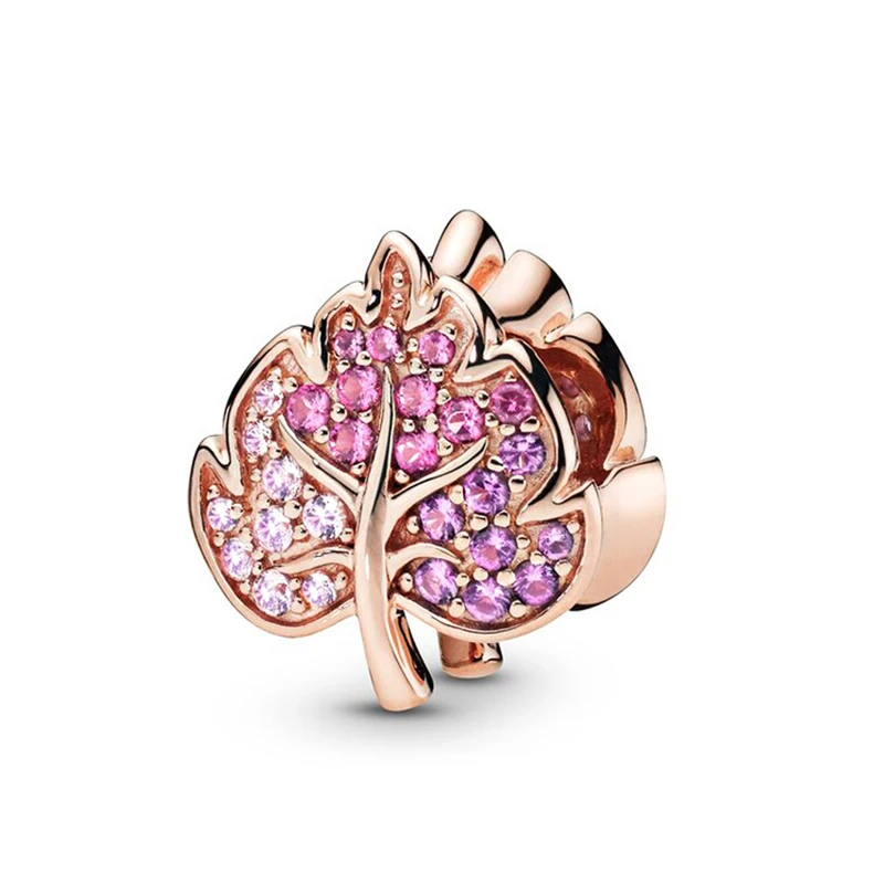 

Fit Original Pan Charms Bracelet Women Purple Pink Clear CZ Maple Leaf Beads DIY Jewelry for Making Pulsera Accessories Berloque