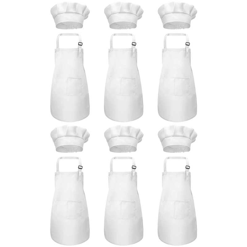 

12-Piece Apron and Chef Hat Set, Adjustable Children's Apron with Pockets (White, Suitable for 2-6 Year Old S)