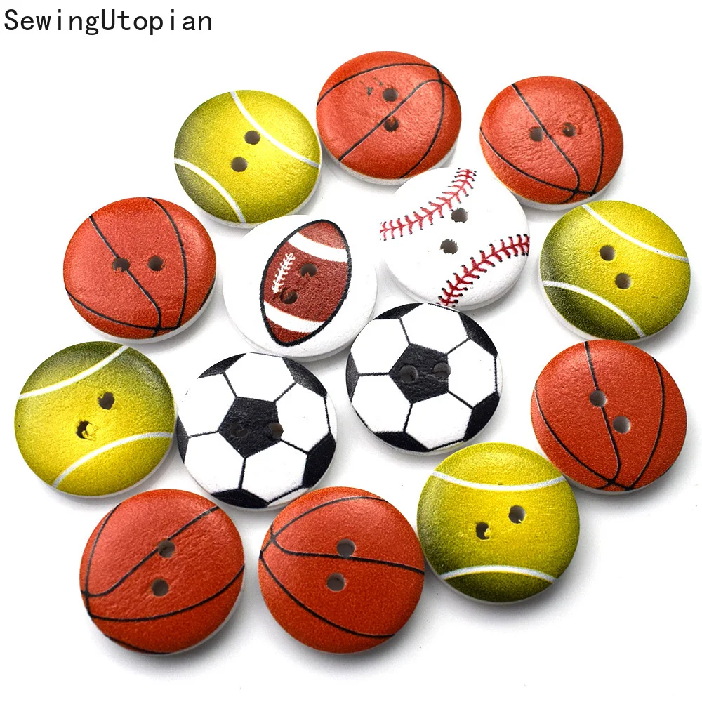 100 шт. деревянные пуговицы с принтом мяч спортивная серия для шитья Скрапбукинг