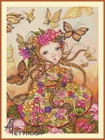 flower skirt girl and butterfly 38 48 cross stitch kit aida fabric 18ct 14ct canvas cotton thread embroidery kits