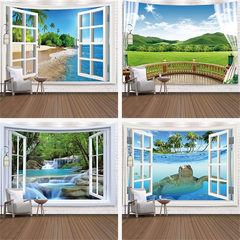 

Nordic Natural Scenery Wall Tapestry Style 2 Bedroom Background Cloth Art Decoration Wall Hanging Boho Murals Window View Tablec
