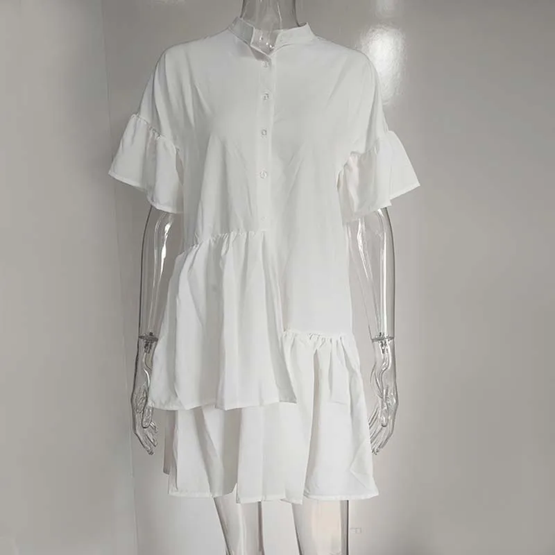 

2021 Summer Plus Size Shirt Dress Women Party Loose Pleated Dress Ladies Butterfly Sleeve Dresses For Women Pink White