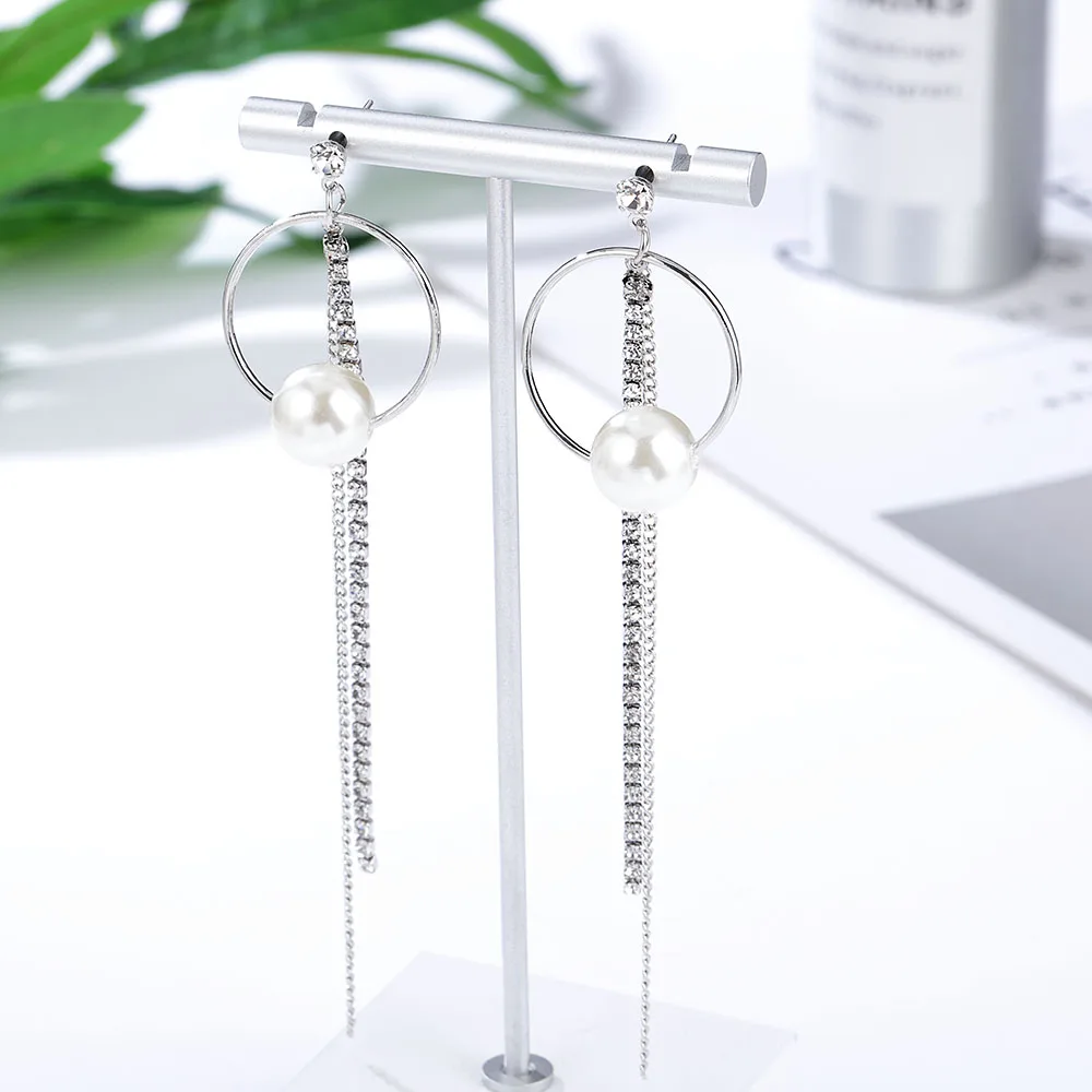 HanCheng жемчужные серьги модные ювелирные изделия Висячие висячие Стразы длинные