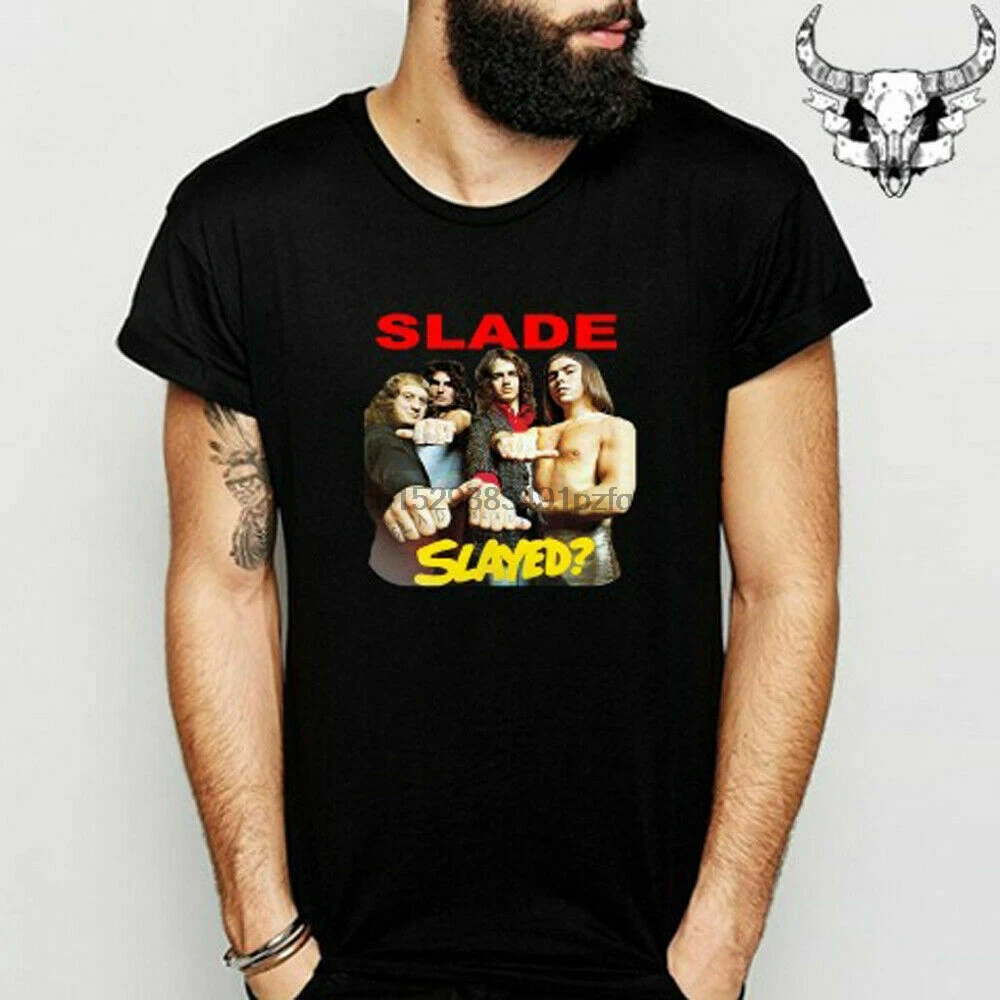 Новинка Мужская черная футболка Slade с потертостями металлическими камнями