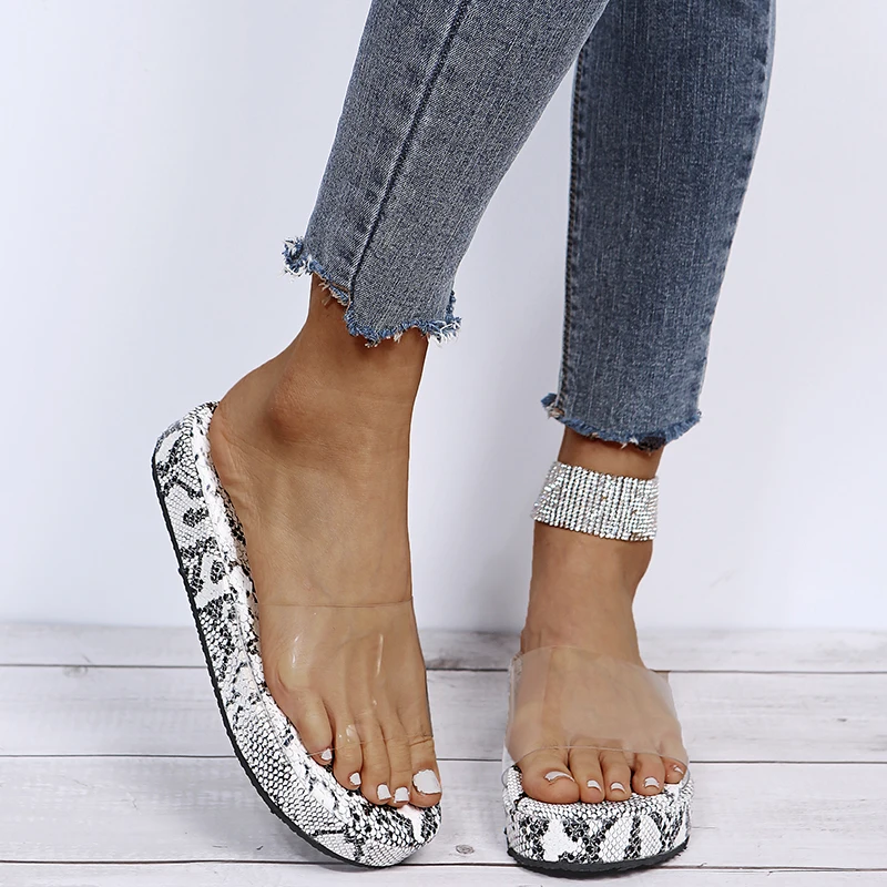 

Summer Women Leopard Print Slippers Soft Comfortable Slides Beach Flip-flops Outdoor Sandals Transparent Shoes Snakeskin Slides