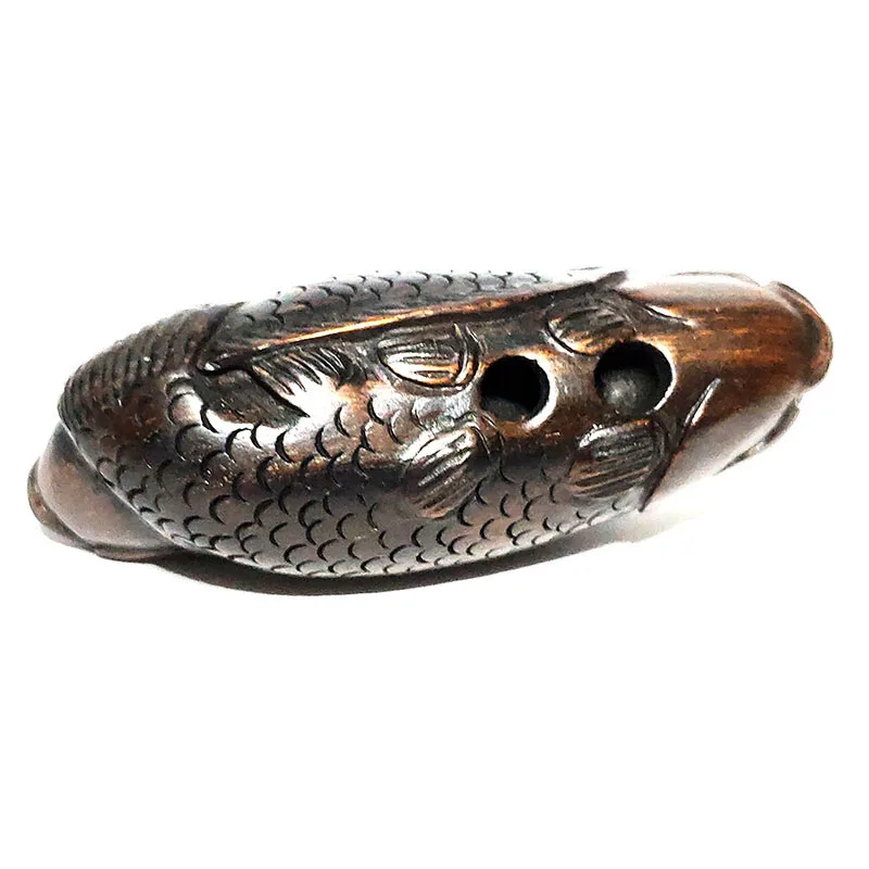 

Y5990 - Collectible 20 Years Old 2" Hand Carved Ebony Ironwood Netsuke - 2 Fish