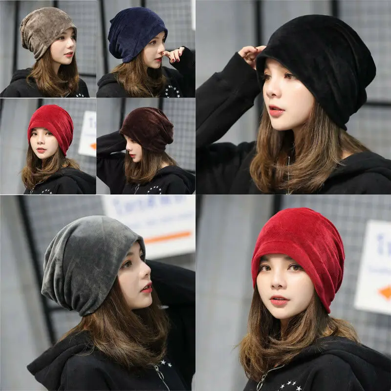 

Women Ladies Velvet Cap Winter Warm Slouch Beanie Ski Hip Hop Hat Cap Oversized Beanies Solid Skullies