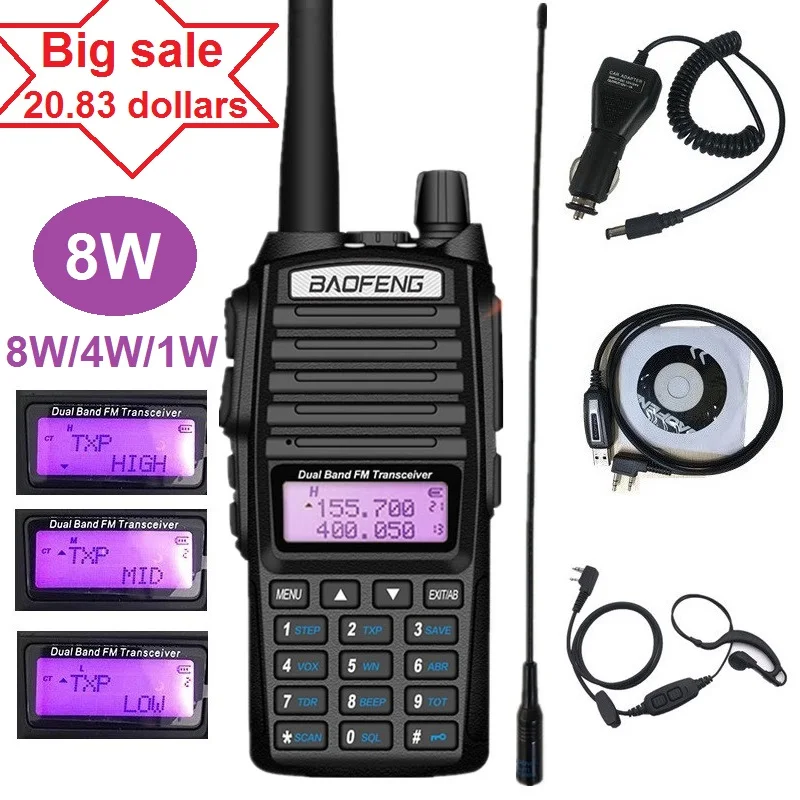 8 Вт BAOFENG UV-82 рация радио любительский УКВ Портативный CB радиоприемопередатчик PLUS