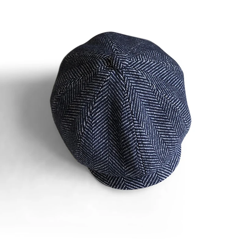 

Men's Hat Warm Tweed Octagonal Cap Black Blue Beret Herringbone Detective Newsboy Hats Retro Women Winter Cap BLM258