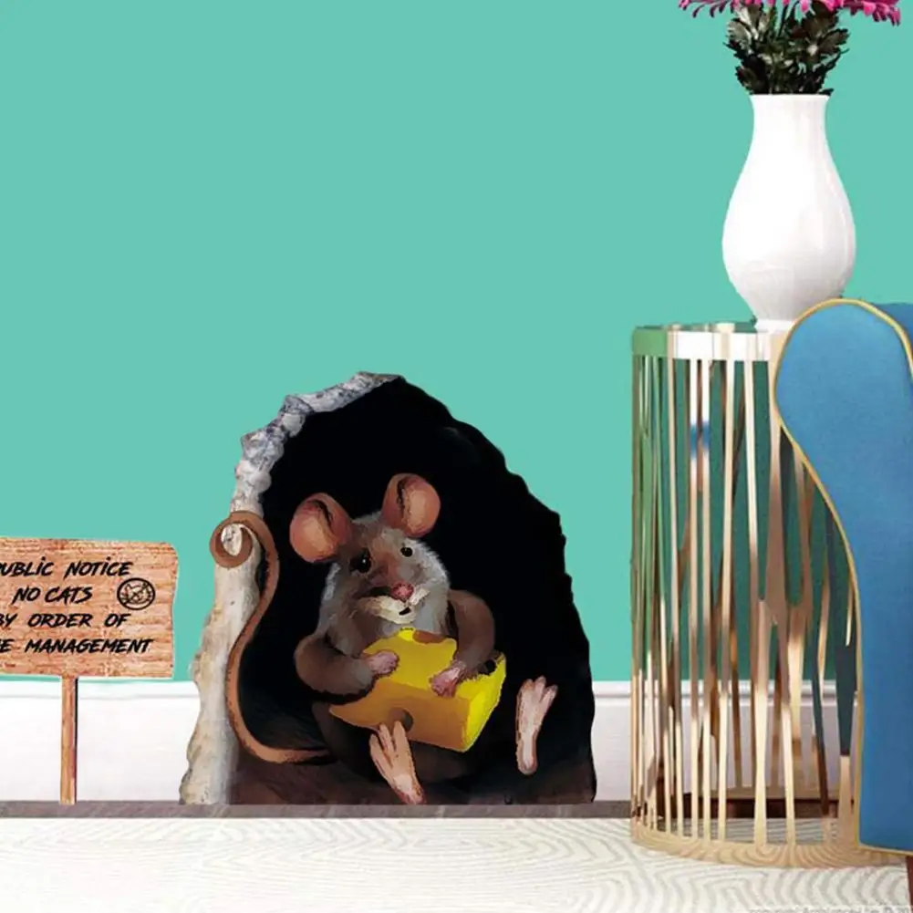 1 шт. 3D милые Мышь отверстие стерео настенные наклейки для детской комнаты