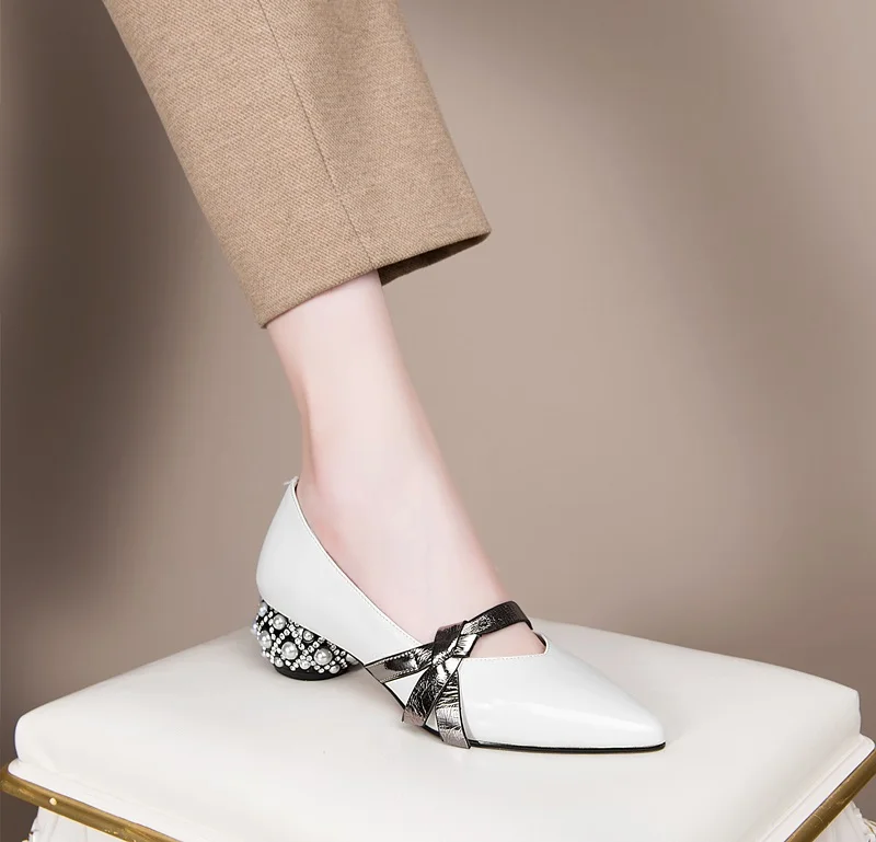 

fashion design bow-tie fashion round beading heel leather pumps pointed toe wedge pumps women dress office lady shoes party shoe