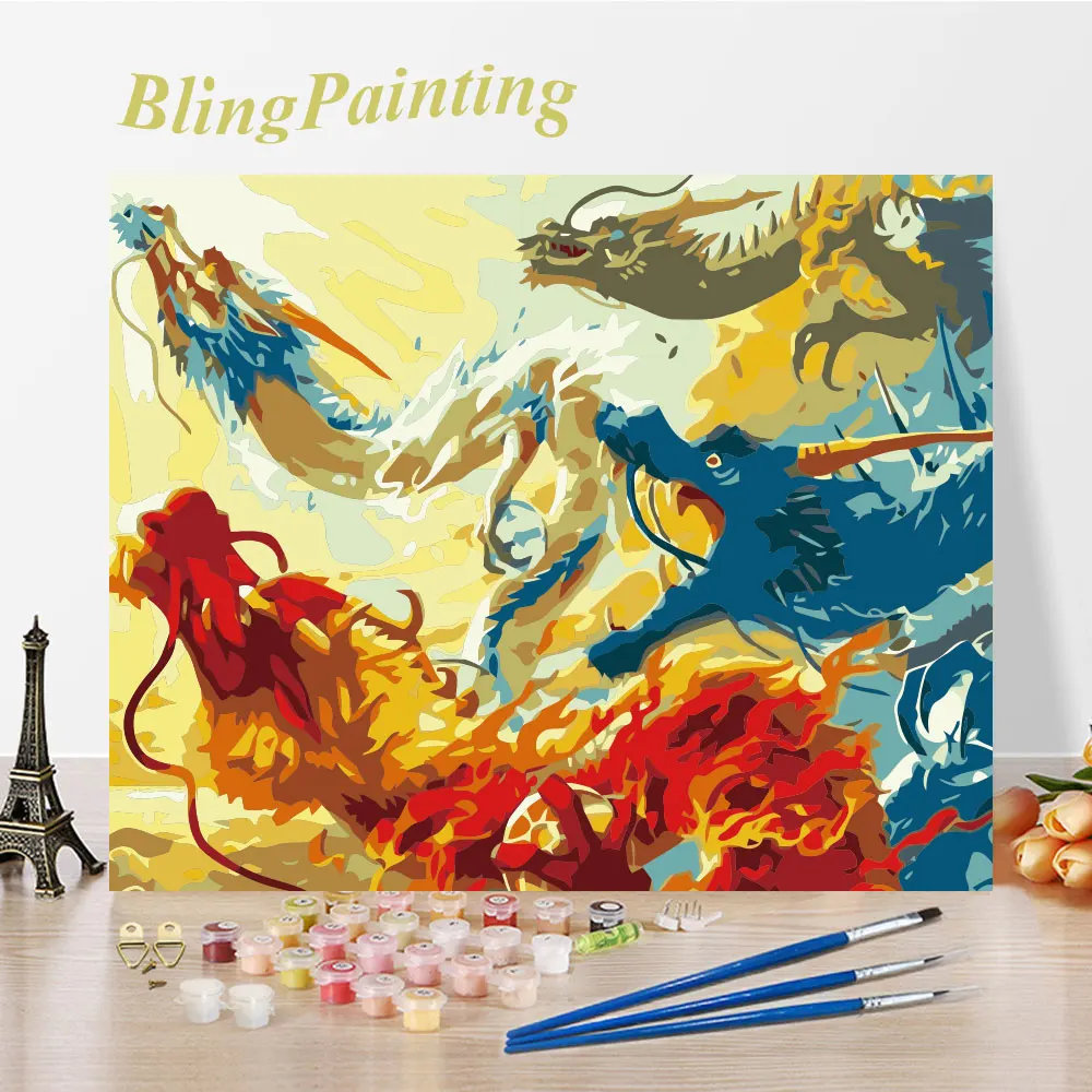 

Oil Painting By Numbers Colorful Dragon On Canvas DIY Frame For Adults Handpainted By Acrylic Numbers Wall Art Home Decoration