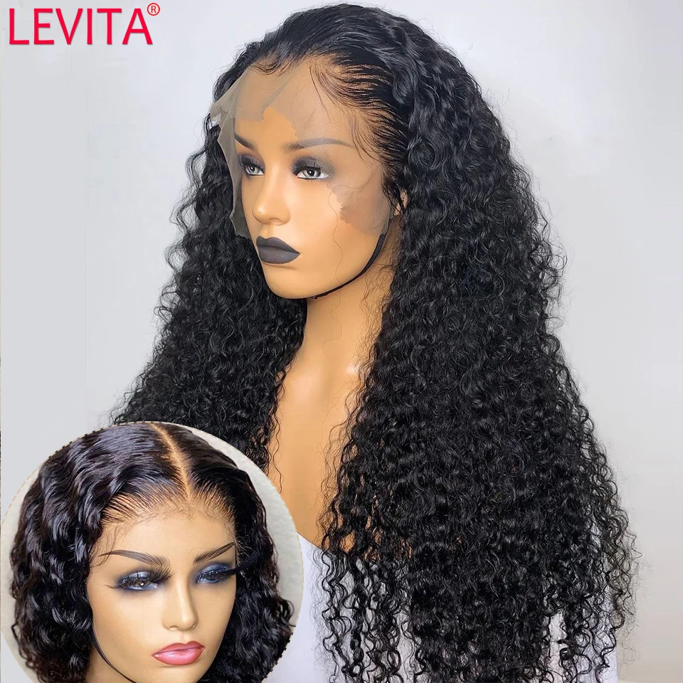 Glueless Kinky Curly Human Hair Wigs For Women Brazilian 30 Inch T Part Lace Front Wig PrePlucked Lace Frontal Wig Closure Wig