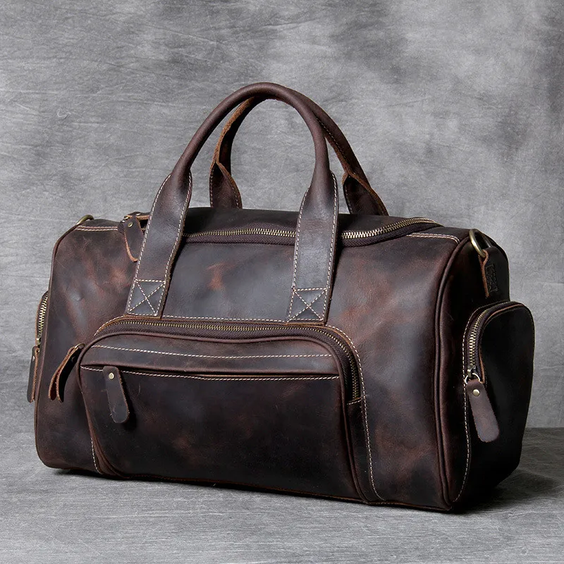 PNDME high quality crazy horse cowhide travel bag luxury simple vintage genuine leather luggage storage duffel handbags | Багаж и сумки