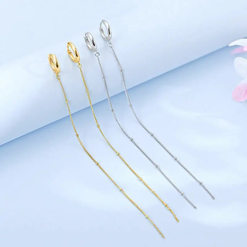 

PONYKISS Trendy 925 Sterling Silver Long Chain huggie Hoop Earrings for women Party Fine Jewelry Accessory wholesale Gift