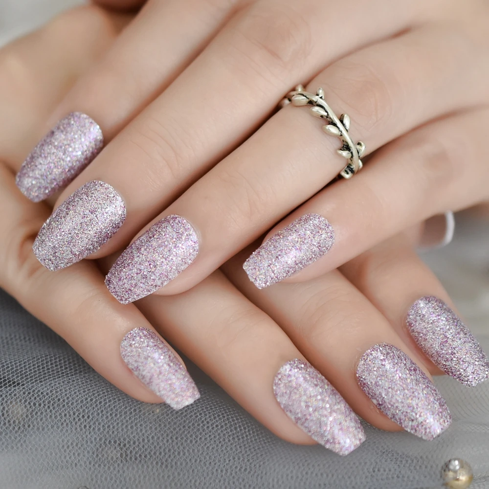 L5293 Голограмма Bling цвета: золотистый, серебристый блеск гроб накладные ногти предварительно дизайн красочные блестящие балетки поддельные гвоздь с плоской маникюр ногтей советы 24 шт./компл - Цвет: L5293