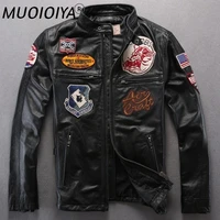 factory genuine leather jackets men real calf goat skin yellow black slim fit punk bomber motorcycle clothing flight suits