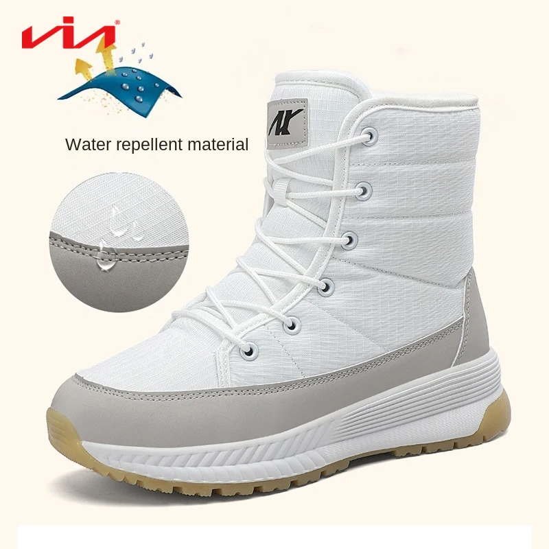 

Winter Ladies Snow Boots Outdoor Sports Leather Waterproof Leather Boots Thick-Soled High-top Hiking Women's Shoes Plus velvet