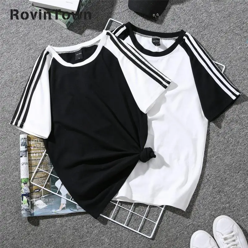 2020 женская летняя футболка новый Ove размер белый черный лоскутный хлопок