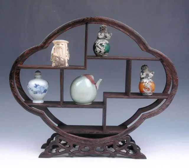 

Collectible Old Handwork Wood Carved Big Stands For snuff Bottle Display Shelf