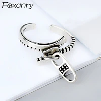 foxanry 925 stamp vintage handmade zipper rings for women trendy creative punk hiphop rock party finger jewelry gifts