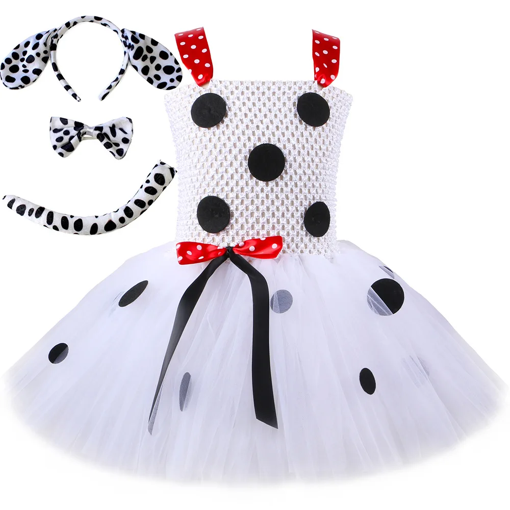 Платье-пачка с далматинской собакой для маленьких девочек белый черный