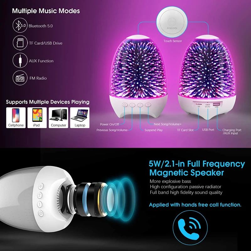 2021 New Night Light Bluetooth Speaker LED Dazzling Lights Audio Galactic Star Pattern Rechargeable Portable | Электроника