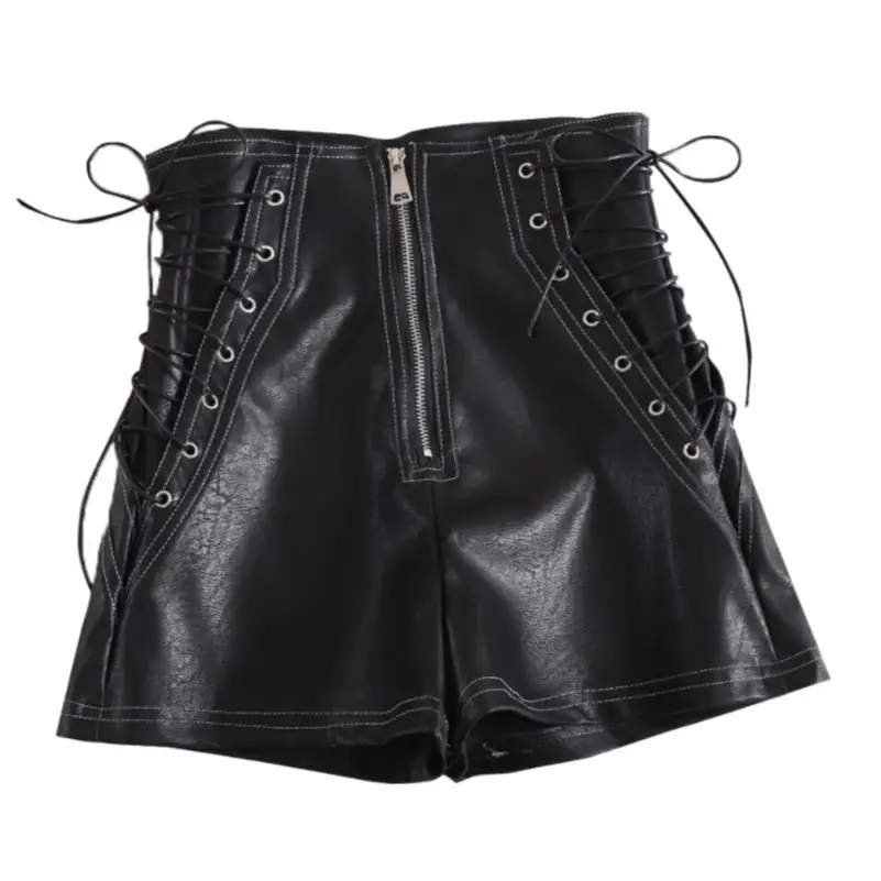 Новинка кожаные короткие женские повседневные шорты с высокой талией широкие