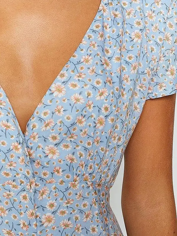 

V-Neck Blue Floral Mini Spring Summer Clothes Dress For Women'S Vetement Femme 2021 Sukienka Sundress Vintage Casual Dress