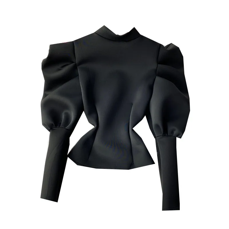 

Temperament Stand-up Collar Shirt Women 2020 New Autumn and Winter Slim Long-sleeved Puff Sleeve Top