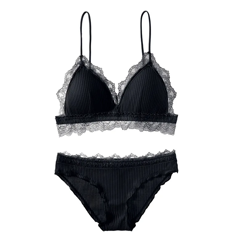 Кружевной хлопковый бюстгальтер в полоску со съемной подкладкой комплект с