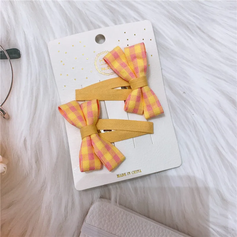 

1 Pair Korean Sweet Girl Student Fashion Barrettes College Style Children Simple Cute Plaid Fabric BB Clip Hair Accessories