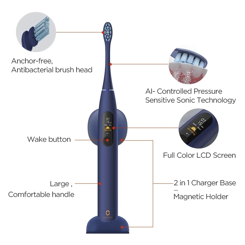 Зубная щетка Oclean X Pro ультразвуковая для взрослых IPX7 2 в 1 держатель зарядного