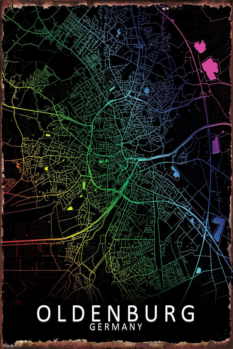 Карта города Германии в стиле метал жестяная вывеска Оловянная табличка декор