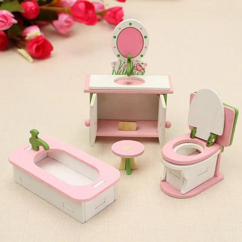 

4 Set Wooden Dollhouse Miniature Furniture Puzzle Model Children Kids Toys