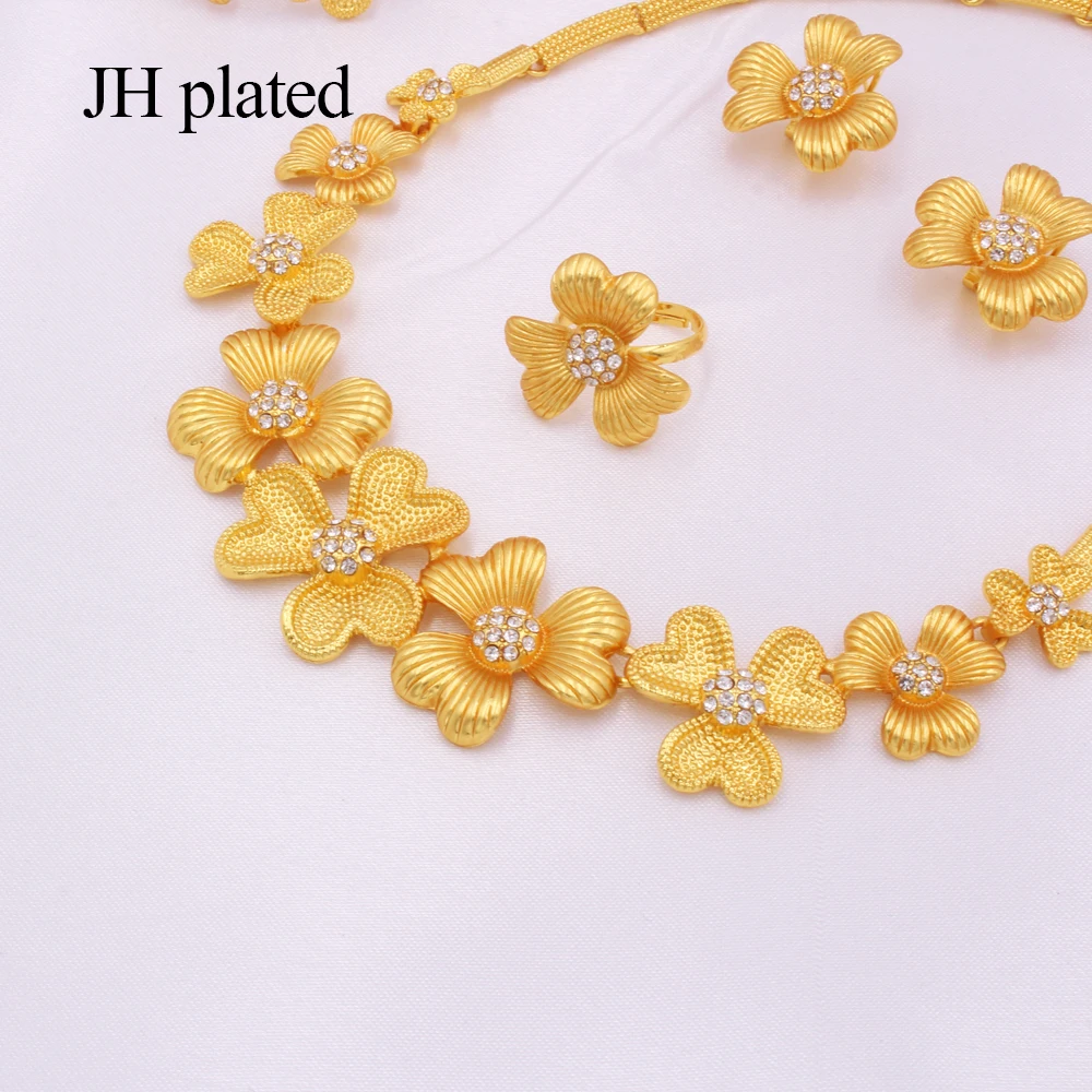 Dubai luxury gold jewelry sets African Ethiopia wedding party gifts for women Necklace Bracelet earrings ring jewellery set | Украшения и