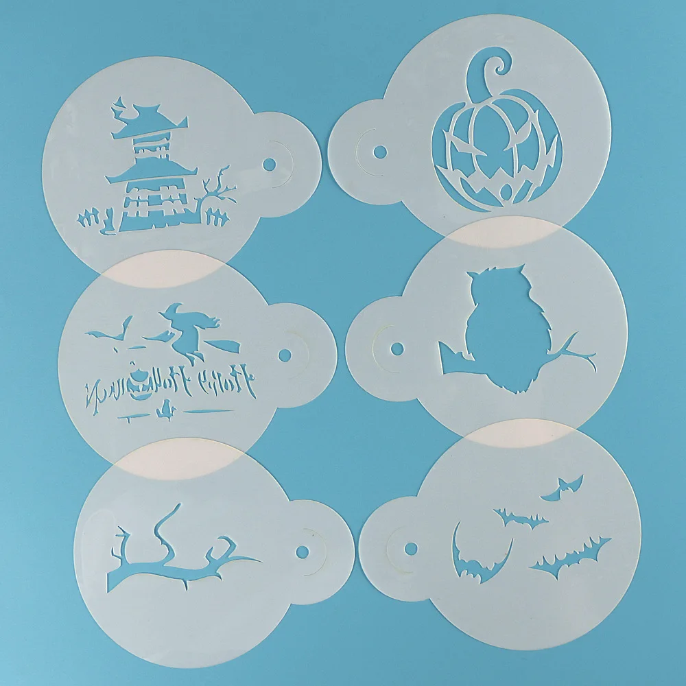 Шесть штук тыква летучая мышь Хэллоуин торт спрей шаблон багажник сова печать