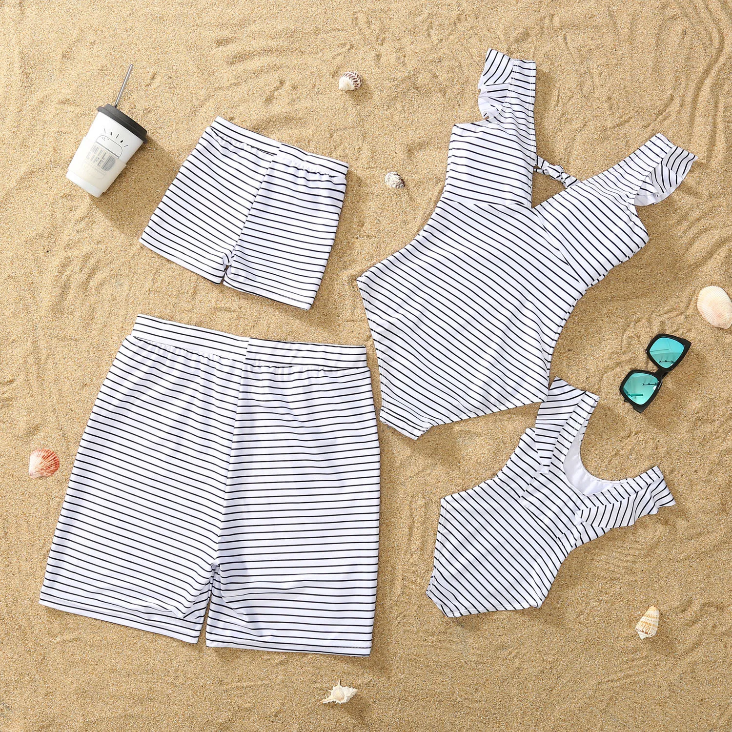 Family Swimsuit Mother Daughter Swimwear Father Son Swim Shorts 2021 Summer Striped Mom And Daughter Bikini Suit Matching Outfit