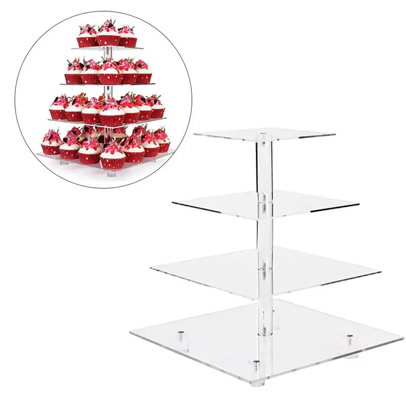Четырехслойная квадратная акриловая подставка для торта кексов полка