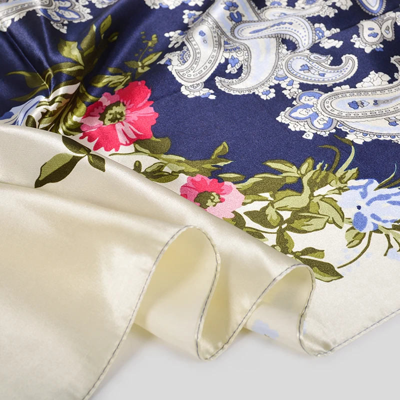 Женский шелковый шарф BYSIFA голубой и белый хиджаб роскошный квадратный атласный