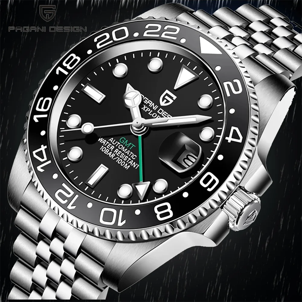 

2021 New PAGANI DESIGN Luxury Men GMT Automatic Machinery Watch 40MM Ceramic bezel Jubilee Strap Sapphire 100M Waterproof Clock