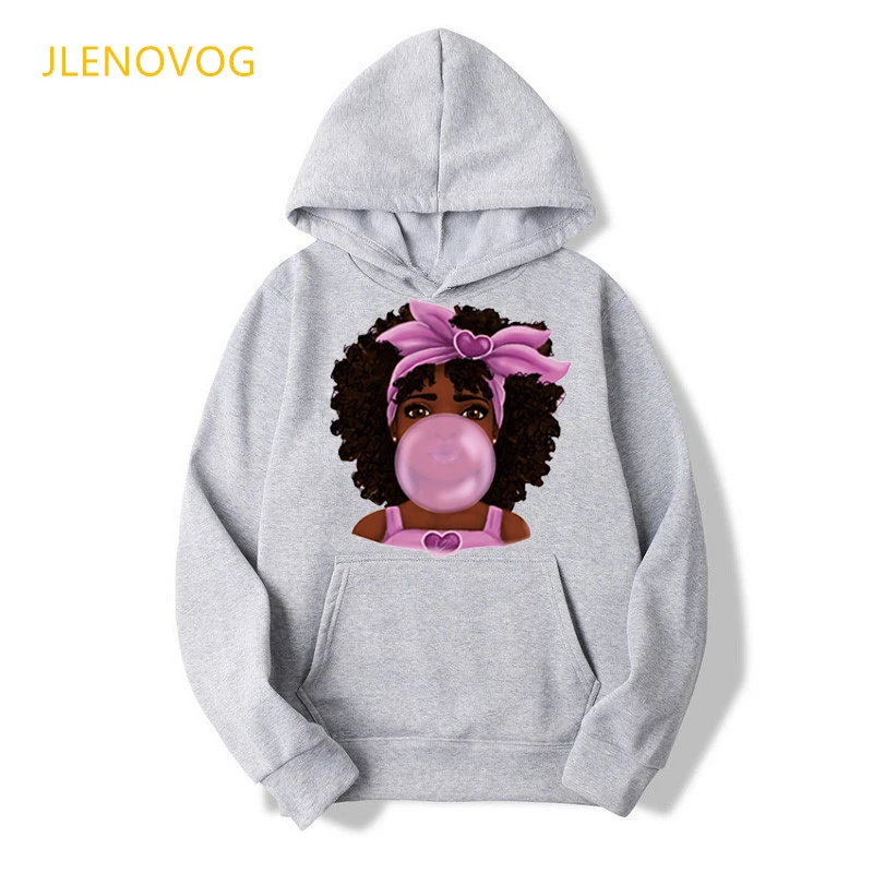 Новые афроамериканские черные толстовки с волшебным принтом для девочек серые