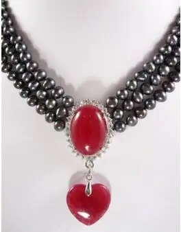 

Подробная информация о очаровательном 3 ряда 7-8 мм Ожерелье из черного жемчуга розовый нефритовый кулон