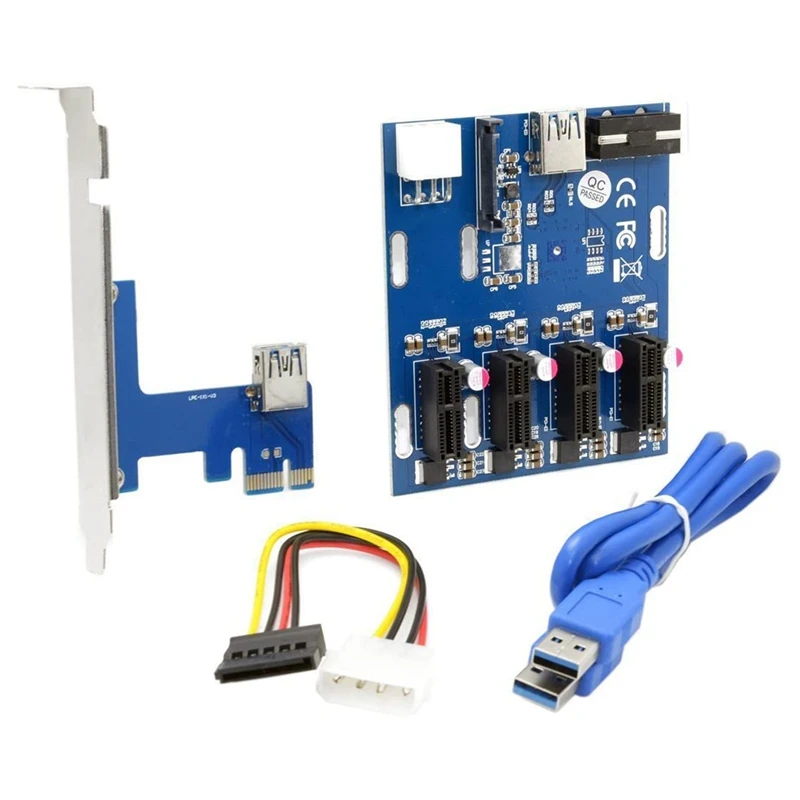 

PCI-E 1X to 4 Port 1X Riser Adapter USB 3.0 Cable Multiplier HUB GPU Riser Adapter for BTC Ethereum Mining