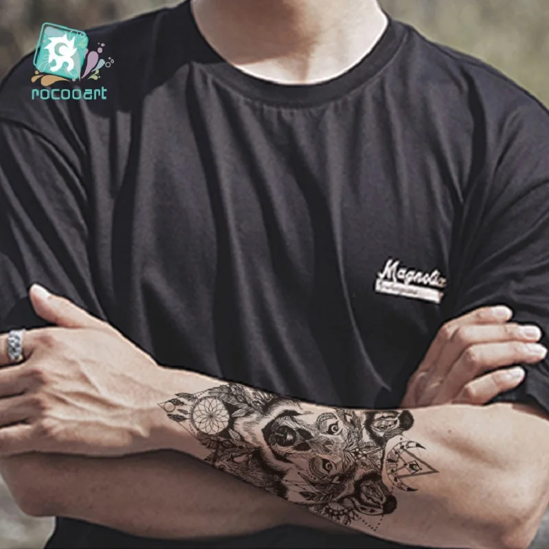 

Waterproof Temporary Tattoo Sticker Variation Wolf Head Animal Compass Fake Tattoo Flash Tattoo Arm Leg Body Art Female Male