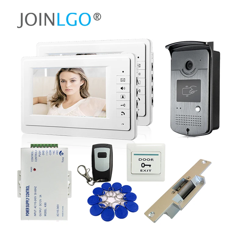 Видеодомофон 7 дюймов 2 монитора + RFID камера доступа замок для двери пульт